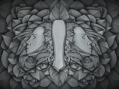 Two-Faced crest faces illustration leaf leaves