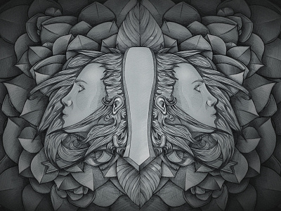 Two-Faced crest faces illustration leaf leaves