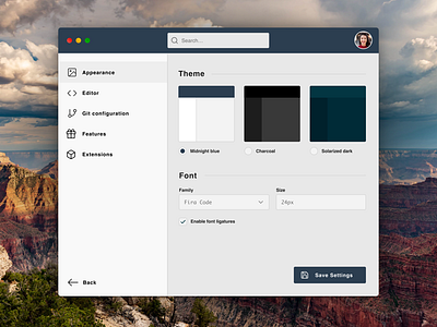 DailyUI 007 - Settings page app design settings page