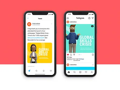 Social Ads - Digital Skills Crisis Campaign branding illustration instagram instagram ads ireland ray doyle social media twitter feed ui vector