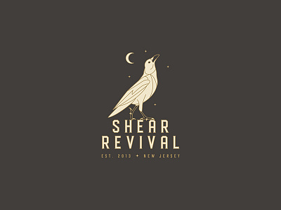 shear revival 2 art barber barber shop bird character crow design icon illustration logo moon retro space stars typography vector vintage