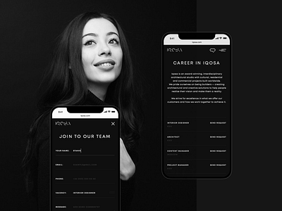 IQOSA — Career Page about us architecture black career clean creative grid interior design minimal mobile page photo portfolio team typography uiux ux web