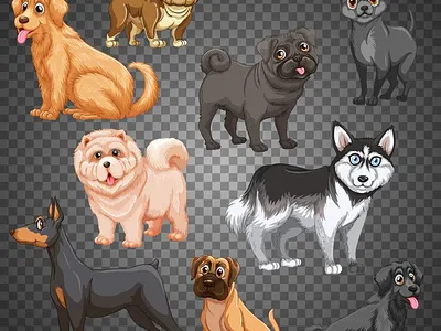Set of different dogs isolated 3d animation graphic design logo motion graphics set of different dogs isolated ui
