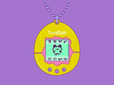 Tamagotchi V 01 Dribbble 90s 90saesthetics art artdaily artoftheday dailyvector freelance freelanceillustrator illustratenow illustration illustrationdaily illustrator nostalgia onlineart purple tamagotchi vectoraday virtualpet visualart yellow
