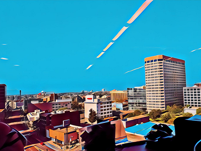 1999 Harrison cityscape design land of the free neonnoir neonwave
