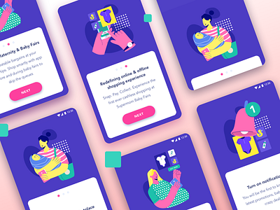 Baby stuff app app design ecommerce illustration mom notification onboarding payment ui vector