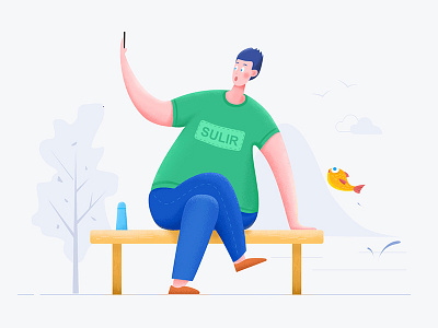 Group photo design fish illustration man phone ui ux web website