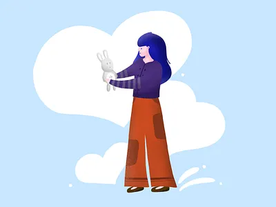 Girl with bunny apple pencil art design digital digital drawing drawing flat graphic design illustration illustrator ipad drawing ipad pro ipad pro art