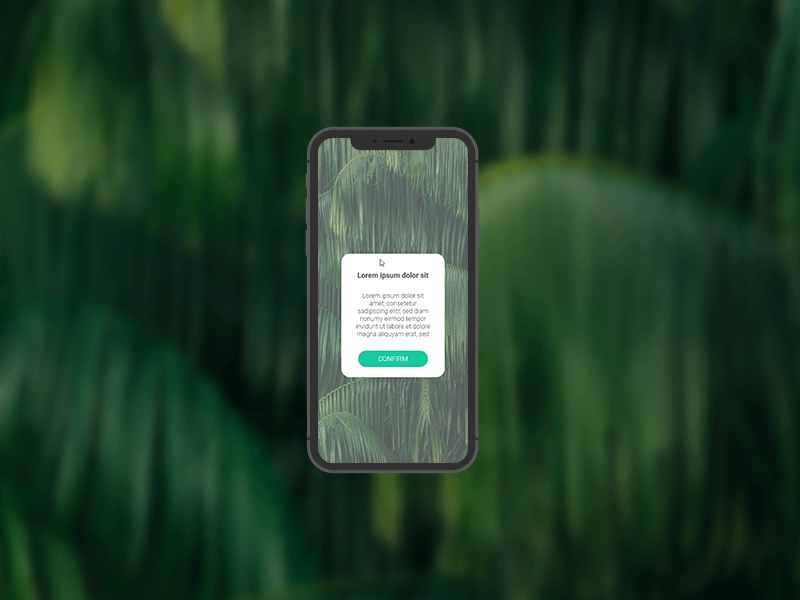 Confirmation 054 adobe xd animation app button daily ui dailyui design jungle leaves minimal minimalist minimalistic prototyping tree type typography ui ux vector