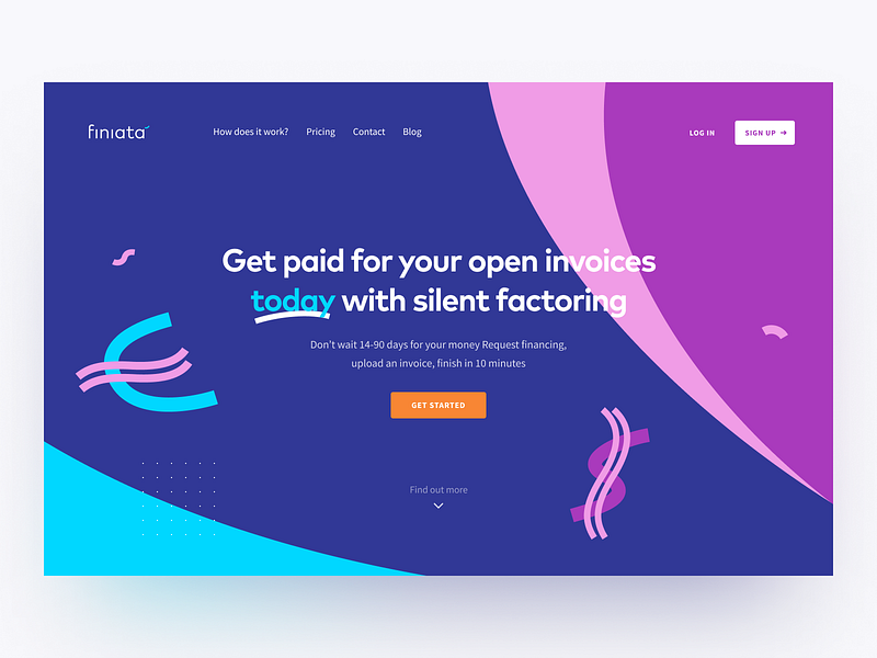 Finiata: Product page fin tech finacial finance finiata fintech invoices landing page main page product page site ui uiux ux web web design webpage website