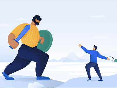David vs Goliath character design graphic illustration vector