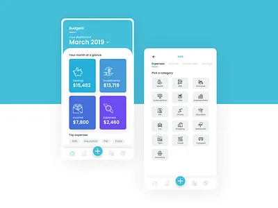 Budgetii - part one app app design bank bills budget dashboard finance finance business flat icon illustration layout minimalism mobile spending ui ux
