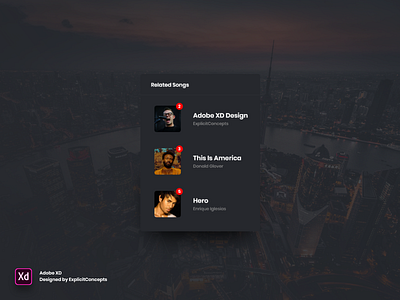 Related Songs Widget - Adobe XD adobe xd app design envato flat icon identity illustrator ios landing lettering logo minimal mobile themeforest type typography ui ux vector