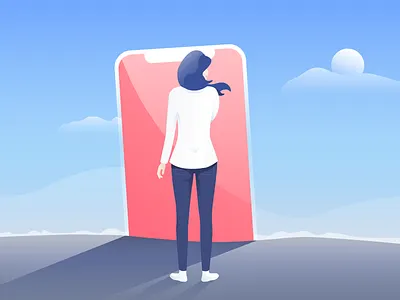 Byebye Spring bye character colours design device girl gradient graphic hair illustration light mobile shadow sky spring sun vector