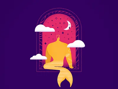 long distance relationship 2d art character clouds design illustration long distance mermaid mermay moon relationship stars tattoo vector window