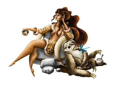 Morning affinity designer cartoon art character coffee drawing girl illustration sloth sugar