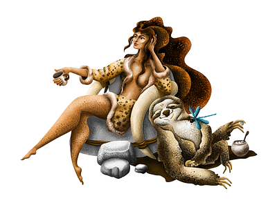 Morning affinity designer cartoon art character coffee drawing girl illustration sloth sugar