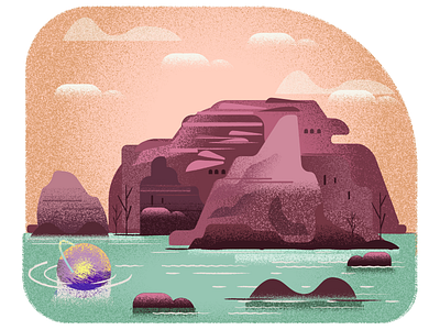 Canyon doodle editorial flat hills illustration nature pink summer tree vector