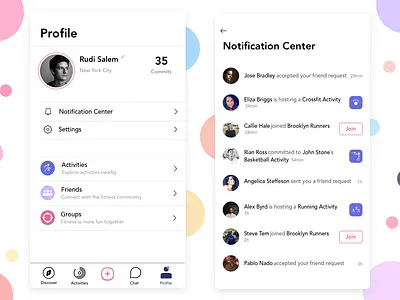 Profile & Notification Center (Mobile Design) branding design illustration interface ios mobile app mobile app design mobile interface notification notification center profile prototype social network ui design user user inteface user interface user interface experience user profile vector