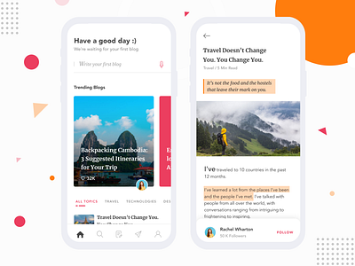 Blog App UI android blog app blogger design dribbble ios technology travel ui deisgn ui ux ux writer