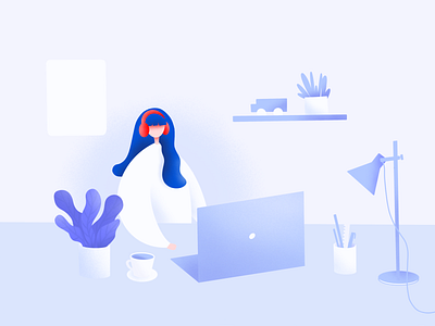 Desktop Girl character character design design desktop headphone illustration illustration agency krixi office tree