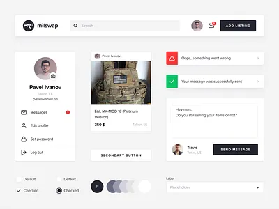 Airsoft Marketplace airsoft component design system figma military uiue