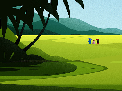 Hometown blue farmers green hill hometown illustration illustrations india kerala landscape light nature paddy field tree vector