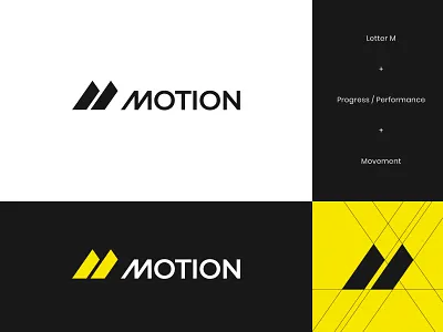Motion Final Logo abstract brand brand identity branding energy flow geometric letter m logo logo design logo design branding motion movement performance sport sports supplement thunder yellow
