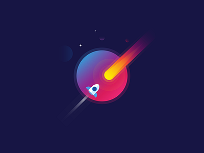 rocket shot earth galaxy illustration planet rocket space stars sunsets