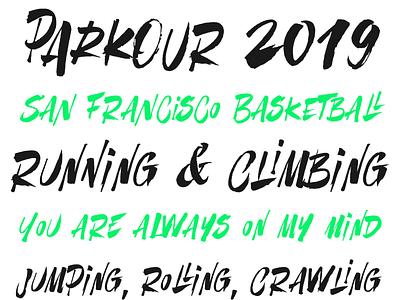Parkour Text brush calligraphy design font handwritten lettering script type typography writing