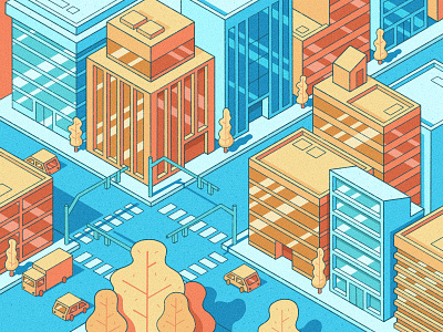 Hand-Drawn Isometric City buildings cars city hand drawn illustration intersection ipad isometric pencil procreate sketch streets trees