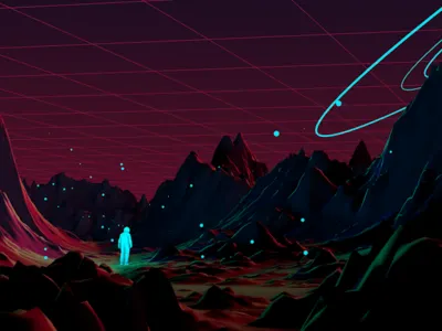 SPACE 3d 80s astronaut blue c4d design grid illustration mograph neon planet retro space texture