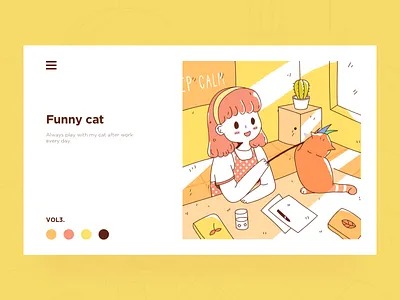 Day3-Funny cat cat doodle game girl illustration yellow