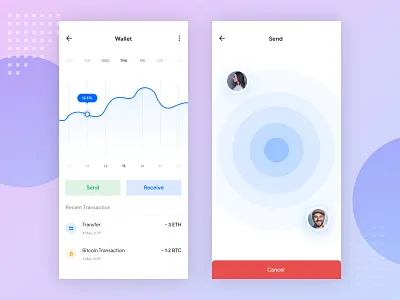 Transfer Page Cryptocurrencies animation app bitcoin branding clean cryptocurrency design design app finance finance app fintech icon receive send ui ux ui wallet