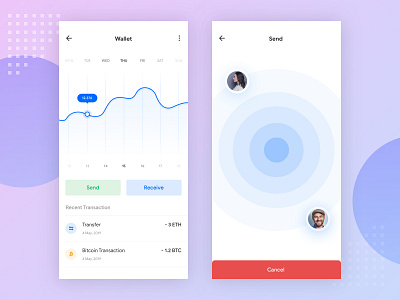 Transfer Page Cryptocurrencies animation app bitcoin branding clean cryptocurrency design design app finance finance app fintech icon receive send ui ux ui wallet