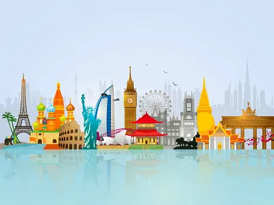 World Skyline Travel Illustration bangkok berlin london new york paris rome tokyo travel world world skyline world travel world wonders