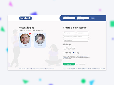 Facebook Login page Redesign design facebook facebook redesign illustration landing page redesign social website ui user inteface ux ux ui design web website