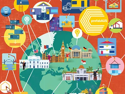 Global Pre-built Infrastructure architecture donald trump editorial illustration infrastructure magazine magazine cover map