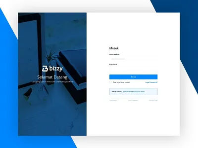 Bizzy Login Page b2b blue cx form login marketplace vx white