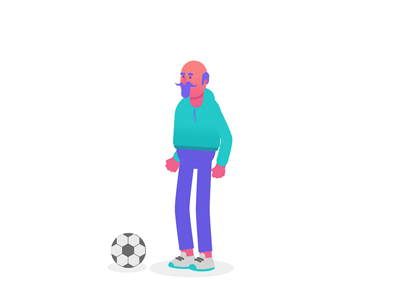 grandpa 2d ae after effect aniamtion ball character flat football fun gif grandpa guy healthy illustration juggling loop sports