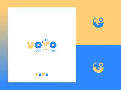 Vogo logo app blue blue and yellow branding concept design flat ios light logo logomark logotype mark monogram process rent rental rental app scooter startup