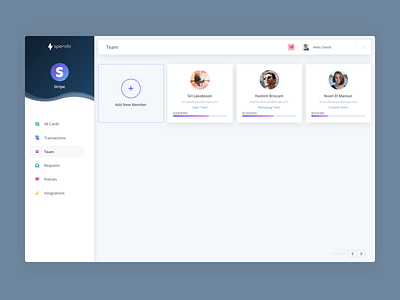 Spendo | Web App Screen: Team branding clean design light minimal app design sketch ui ui design ux ux ui ux design web app design web design