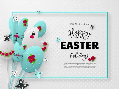 Easter papercut holiday design. 3d art background bunny butterfly cartoon chickens craft decoration easter easter eggs greeting hen holiday design papercut vector