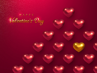 Valentines day holiday composition. 3d art abstract design glitter golden heart holiday love metallic metallica realistic red valentine valentine day vector