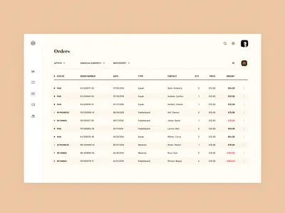 orders app brandnew clean crm data design filter grid interface minimal order price simple status table ui