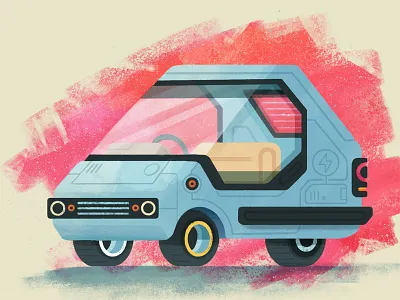 e-3 wheeler car eco electric car illustration retro retro car transport