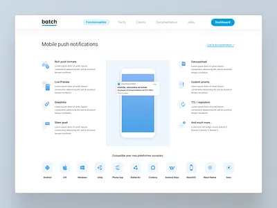 Batch Features android blue features icons ios landing mobile notification os page saas saas website
