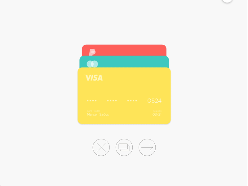 Credit Card Selection animation card card animation card checkout cards checkout credentials credit debit design green illustration mastercard modern pay red screen ui visa yellow