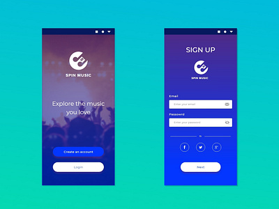 Sign up screens for music application dailyui dailyui 001 ui design