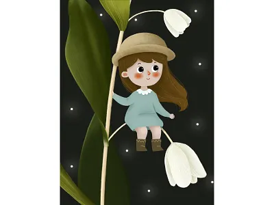little girl drawing flower grass illustration tree